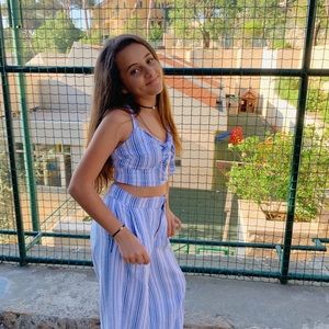 This is a cropped shirt and pants